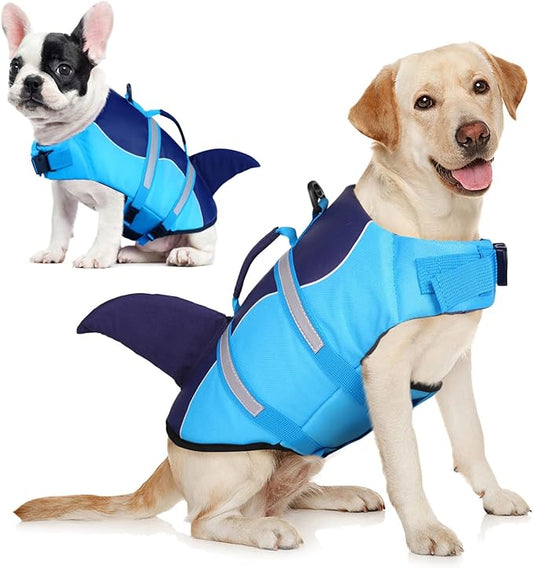 AOFITEE Dog Life Jacket, Dog Life Vest for Swimming, Reflective Puppy Safety Vest with Superior Buoyancy and Rescue Handle, Adjustable Dogs Swimsuit Float Coat for Small Dogs, Blue Shark XS