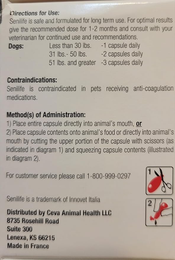 SEGMINISMART CEVA Animal Health D59010B Senilife Nutritional Supplement for Elderly Dogs- 30 capsules/ box
