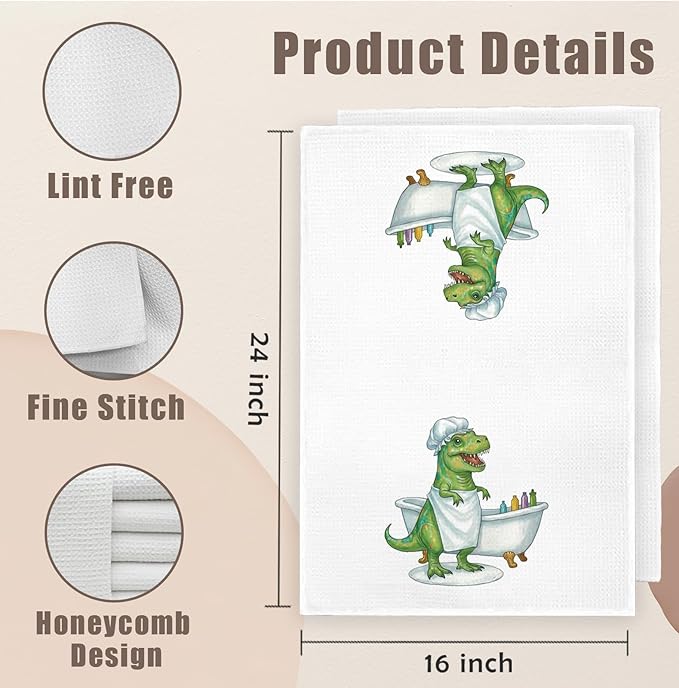 Funny Dinosaur Bathroom Hand Towels Set of 2, Kids Boys Bathroom Decor, Dinosaur Gifts for Boys Kids Hand Towels for Bath Room Washroom Toilet, 16x24 Inch