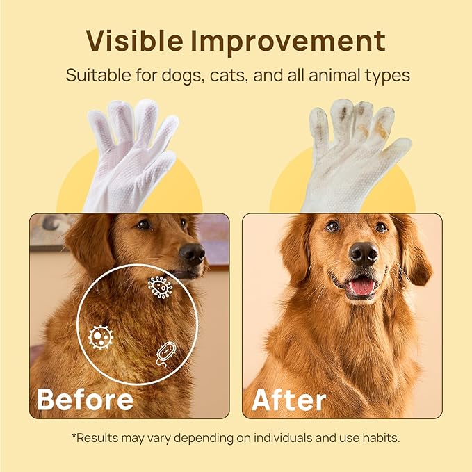 HICC PET Cleaning Deodorizing Glove Wipes for Dogs & Cats, Vet Recommended Hypoallergenic Hydrating & Nourish Fur Pet Grooming Glove Wipes, Pet Bathing Wipes for Horse Coat Care, 18pcs Rose Scent