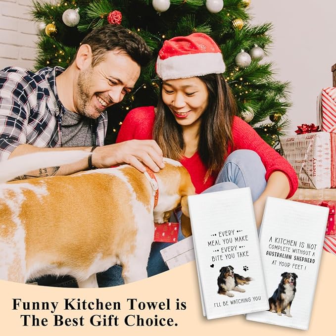 Funny Australian Shepherd Dish Towels for Kitchen Sets of 2, Gifts for Dog Lover, Drying Cloth Tea Towel Hand Towels for Cooking Baking Bathroom Decor, 16 x 24 Inch -06