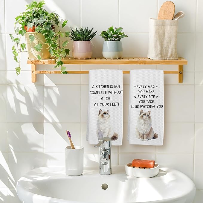Gifts for Ragdoll Cat Lovers Kitchen Towels Set of 2, Ragdoll Cat Gifts Hand Towel, Every Meal You Make RagdollCat Decorative Tea Dish Towels for Kitchen, FunnyCat Kitchens Decor, 16x24in