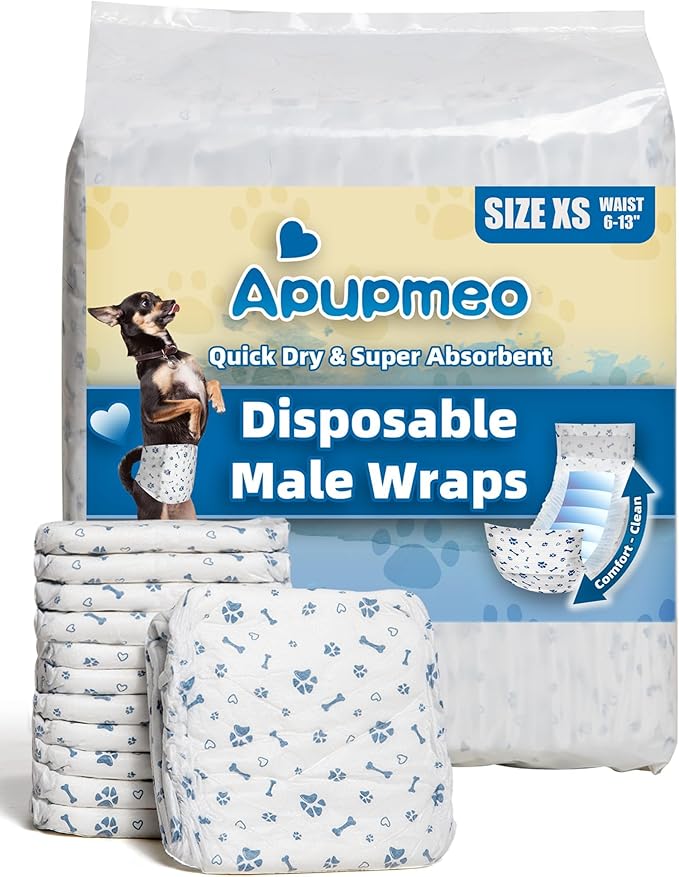 Dog Diapers Male Wraps, Disposable Male Dog Diaper, Super Absorbent Doggie Diapers for Boy Dogs with Incontinence Marking or Excitable Urination(XS, 20)