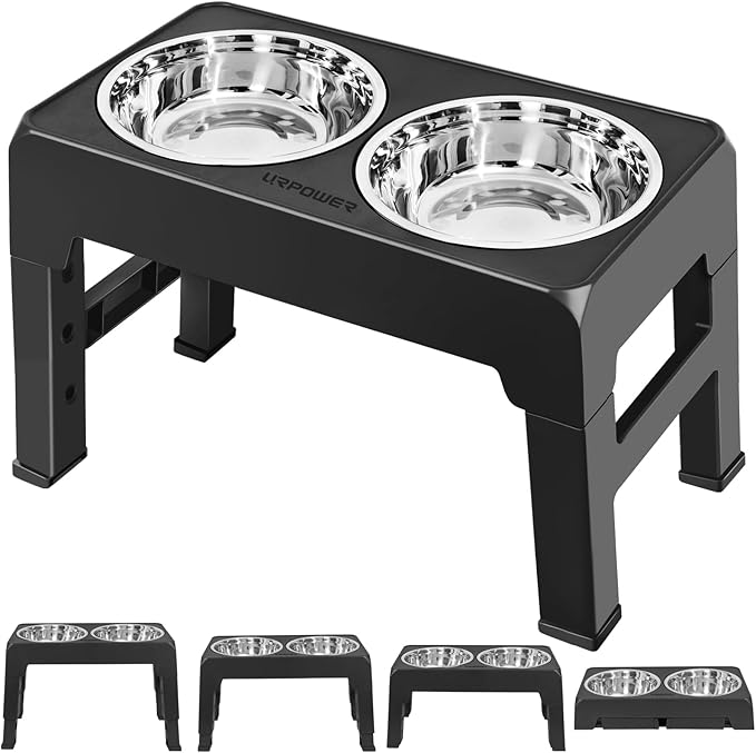 URPOWER Elevated Dog Bowls 4 Height Adjustable Raised Dog Bowl with 2 Stainless Steel Food and Water Bowls Non-Slip Bowl Stand Adjusts to 3.2”,8.7”,10.2”,11.8”for Small Medium Large Dogs and Pets
