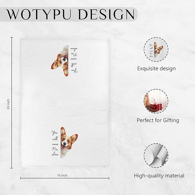 Funny Corgi Gift Bathroom Hand Towels, Gifts for Corgi Lovers, You Will Never Pee Alone Decorative Hand Towels for Guest Bathroom Washroom Half Bath, 16x24 Inch