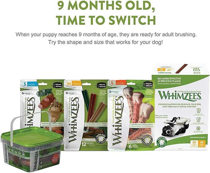 Whimzees 3 Pack of Puppy Daily Dental Treats, 14 Sticks Each, for Medium to Large Puppies