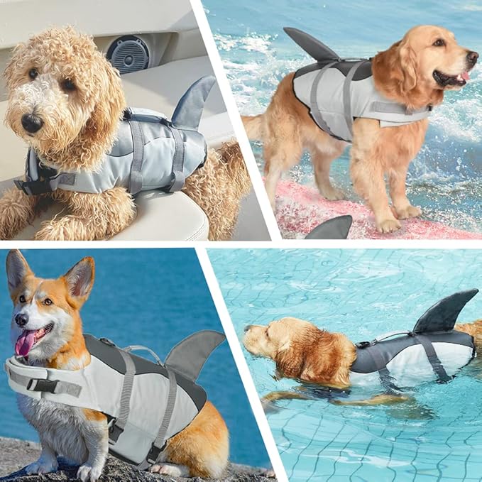 Doglay Dog Life Jacket, Ripstop Cute Shark Dog Life Jacket with Superior Buoyancy and Rescue Handle, Adjustable Dog Life Vests for Swimming Boating, Pet Flotation Vest for Small Medium Large Dogs