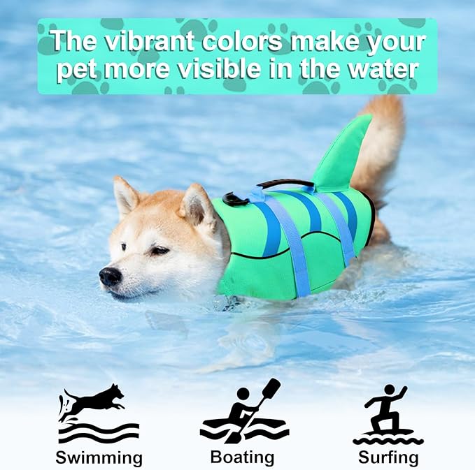 Fragralley Shark Dog Life Jacket, Easy to Put on Dog Life Vest for Swimming and Boating, Vibrant & Adjustable Dog Life Preservers for Small Medium Large Dogs, Suit to Swim, Fish, Beach, Surfing