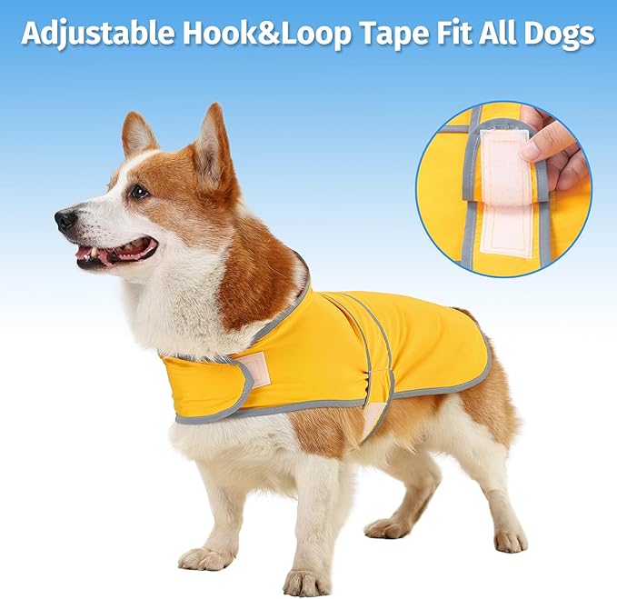 Dog Raincoat for Medium Dogs Waterproof Jacket Hooded Rain Coats with Reflective Strips Leash Hole & Poncho Adjustable Fit (Yellow,L)