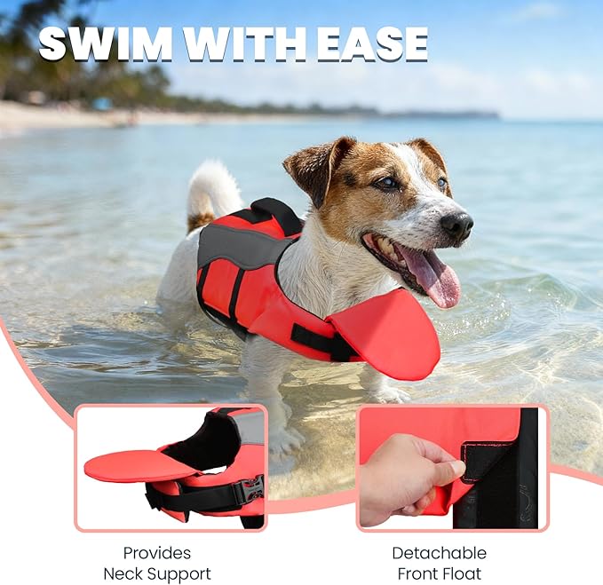 VIVAGLORY Dog Life Jacket with Removable Front Float, Life Vest with Reflective Trims & Extra Padding for Swimming & Boating, Bright Pink, S