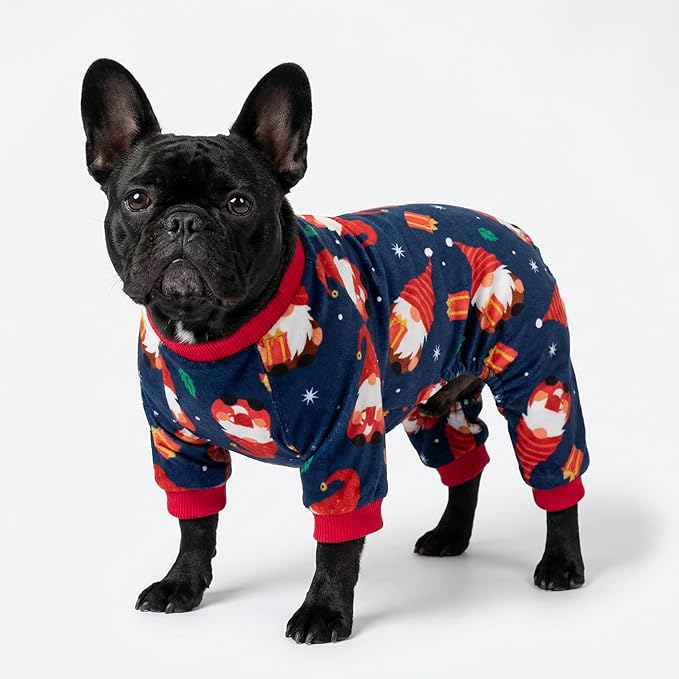 Fitwarm Gnome Dog Christmas Pajamas, Dog Winter Clothes for Small Dogs Girl, Lightweight Velvet Pet Jumpsuit, Cat Outfit, Black, Red, XL