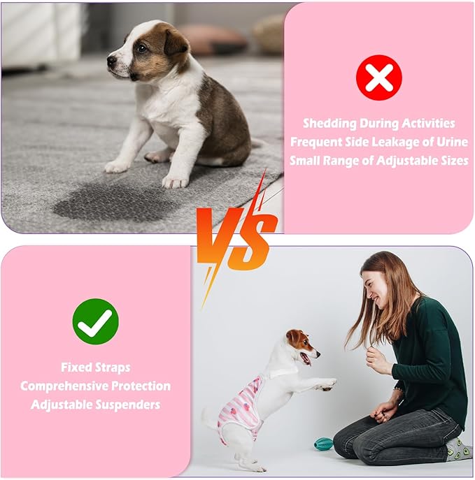 3 Pack Washable Female Dog Diaper Onesie Sanitary Pantie with Adjustable Suspender, Reusable Fixed Doggie Diapers, Super Absorbent Leakproof for Small Medium Large Dog in Heat Cycle L