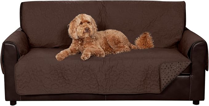 Furhaven Waterproof & Non-Slip Sofa/Couch Cover Protector for Dogs, Cats, & Children - Quilted Paw Print Living Room Furniture Cover - Espresso, Sofa