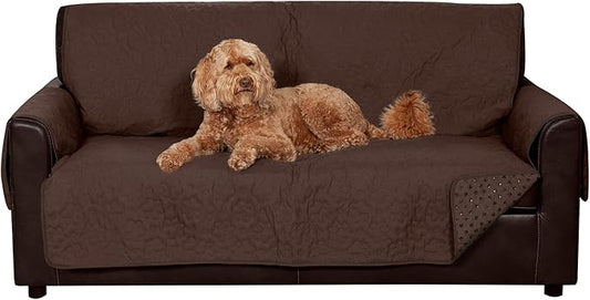 Furhaven Waterproof & Non-Slip Sofa/Couch Cover Protector for Dogs, Cats, & Children - Quilted Paw Print Living Room Furniture Cover - Espresso, Sofa