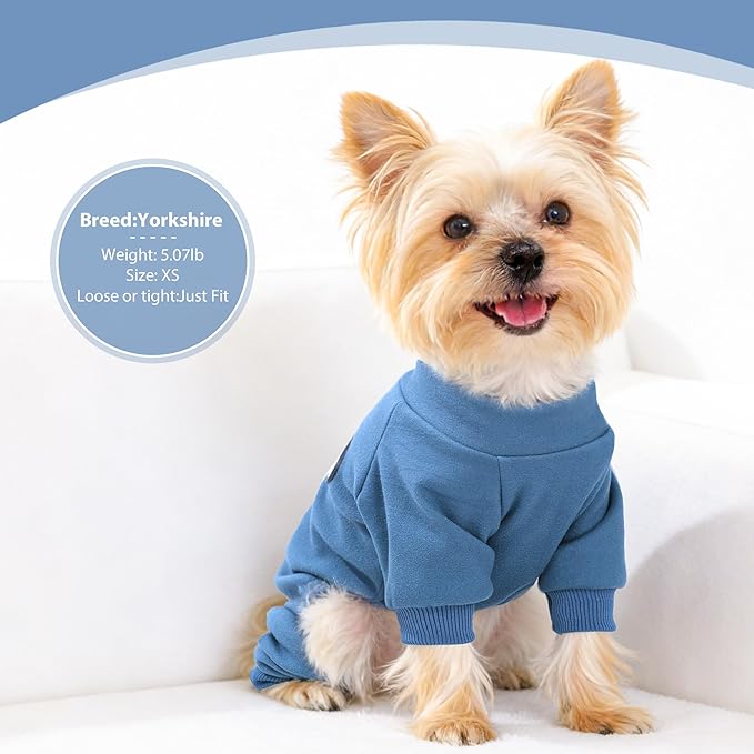 Dog Sweater Winter Dog Pajamas for Small Dogs Girl Boy Warm Soft Puppy Pjs Stretchy Jumpsuit Doggie Pet Clothes Outfits XXS~L (Steel Blue, XX-Small)