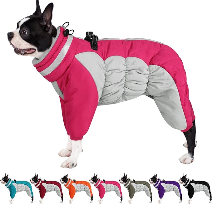 AOFITEE Dog Coat Warm Dog Puffer Jacket for Winter, Windproof Dogs Coat with Harness Built in, Reflective Turtleneck Dogs Winter Jacket Snowsuit, Full Body Fleece Coats for Small Medium Large Pet
