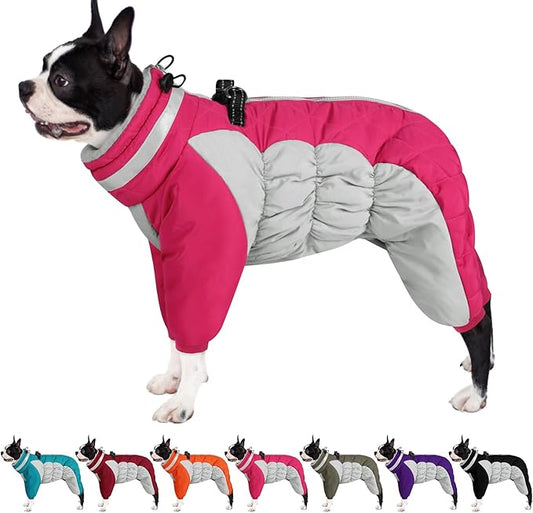 AOFITEE Dog Coat Warm Dog Puffer Jacket for Winter, Windproof Dogs Coat with Harness Built in, Reflective Turtleneck Dogs Winter Jacket Snowsuit, Full Body Fleece Coats for Small Medium Large Pet