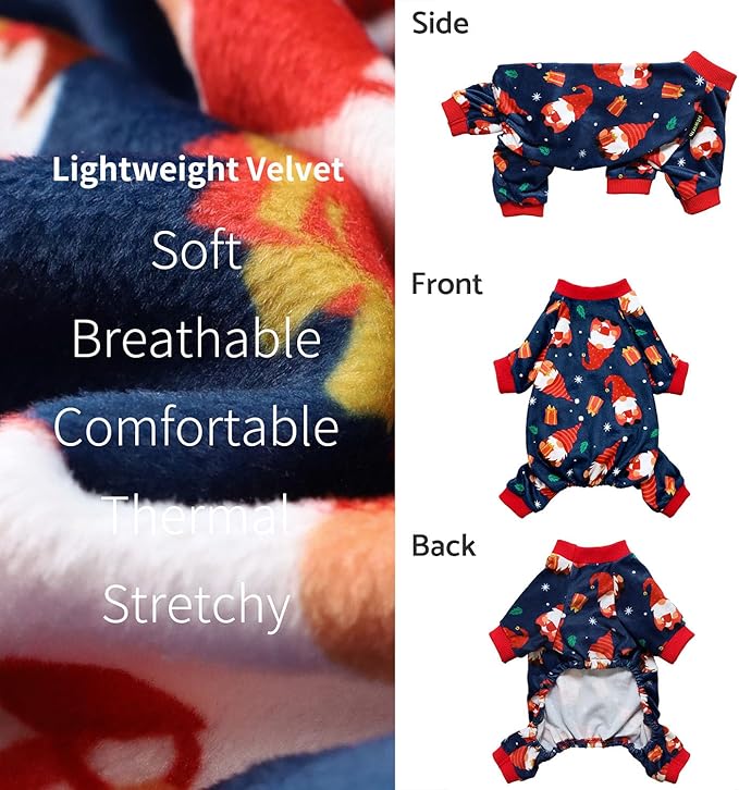 Fitwarm Gnome Dog Christmas Pajamas, Dog Winter Clothes for Small Dogs Girl, Lightweight Velvet Pet Jumpsuit, Cat Outfit, Black, Red, Large