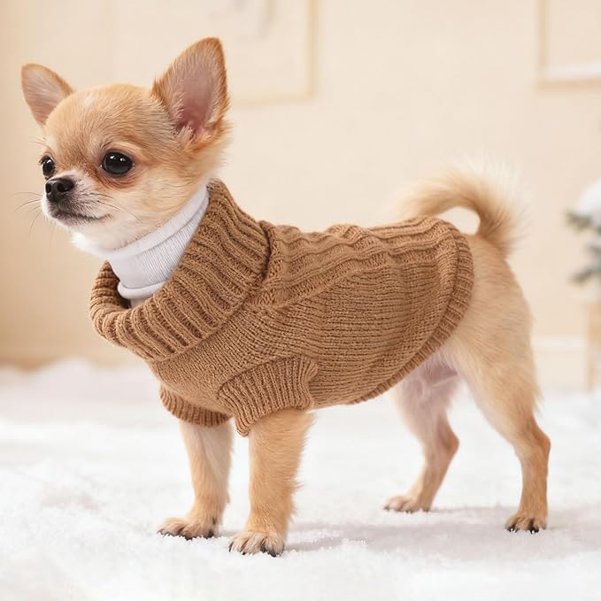 Dog Clothes for Small Dogs Fall Winter Dog Sweaters Warm Puppy Clothes Turtleneck Pullover Sweater Thick Pet Knitwear for Chihuahua Teacup Dog Yorkie (Small)