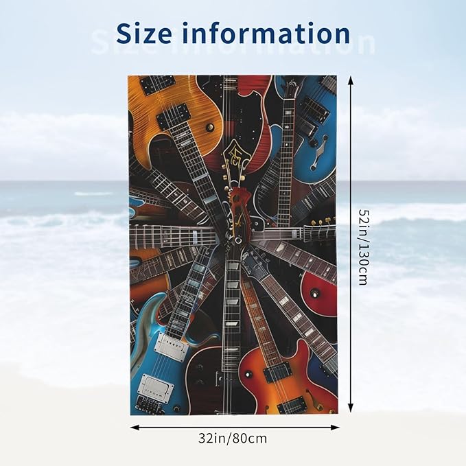 Electric Guitar Beach Towel Rock and Roll Sand-Free Microfiber Bath Towel Ultra Soft Quick Dry Pool Towel Absorbent Towel Lightweight Towel Gifts for Outdoor Bathroom Swimming Decor 31inx51in