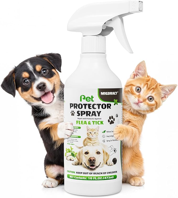 Pet Protector Spray for Dogs & Cats, 16 oz, Repel Fleas, Ticks, Mites & Mosquitoes – Indoor/Outdoor Home Use, Fast-Acting, Safe, and Easy Application