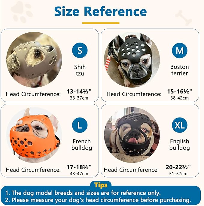 BARKLESS Short Snout Dog Muzzle, Soft Silicone Flat Faced Muzzle for French Bulldog Shih Tzu and Pug for Biting Chewing Licking and Grooming, Allows Panting
