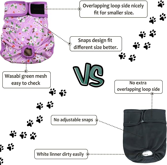 Female Dog Diapers - Premium Reusable Diapers for Doggie in Heat - Highly Absorbent Dog Diapers Female for Pet Incontinence with Adjustable Snaps Flowers, XL
