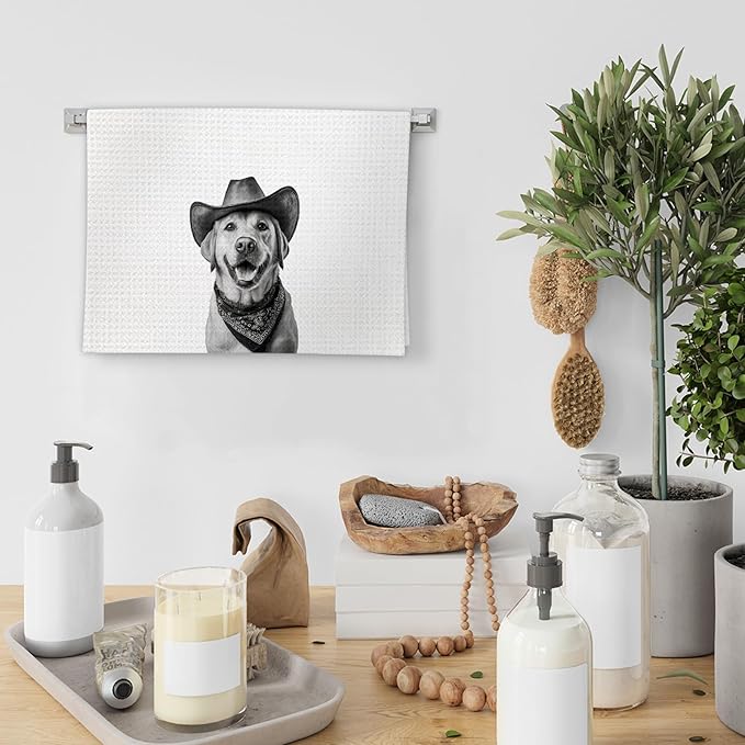 Labrador Retriever Gifts Western Dog Kitchen Towels, Gifts for Labrador Retriever Lovers Cowboy Decorative Hand Dish Tea Towel for Kitchen, Funny Dog Cowboy Cowgirl Home Bathroom Decor(16x24In)