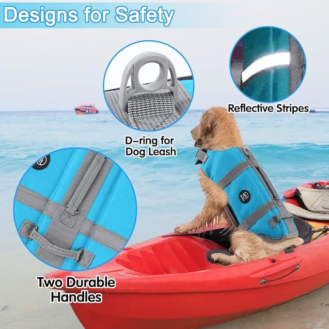 EMUST Life Jackets for Dogs, Adjustable Small/Medium/Large Dog Swim Vest for Water Safety Pet Life Vest with Rescue Handle Safety Vest for Swimming Pool Beach Boating, XL, NewSolidblue