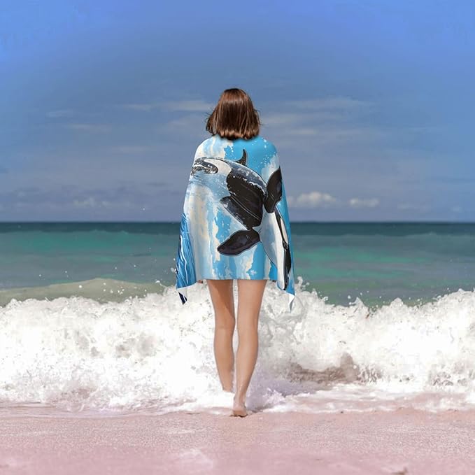 Orca Ocean Beach Towel 31inx51in, Sea Animal Sand-Free Microfiber Bath Towel Ultra Soft Quick Dry Pool Towel Absorbent Towel Lightweight Towel for Swimming Bathroom Decor