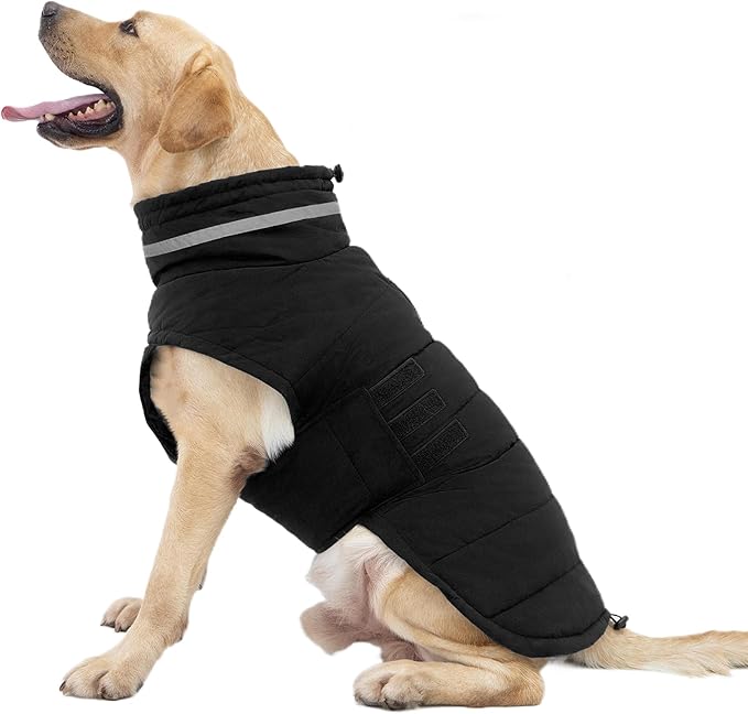 Mklhgty Waterproof Dog Coat for Small Dogs, Warm Dog Winter Jacket, Reflective Windproof Turtleneck Dog Cold Weather Coats with Adjustable Hook & Loop - Black - S