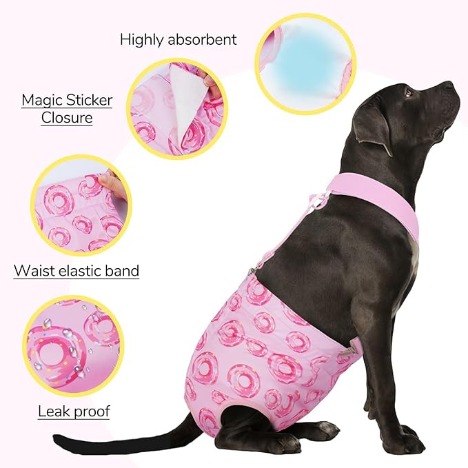 Dog Diapers Female with Suspender, Reusable Dog Diaper Female, Washable Doggie Diapers for Medium Doggy in Heat Cycle Period Incontinence, Boston Terrier, Pug (Pink M)