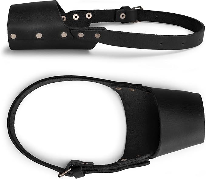 Taco Dog, Leather Dog Muzzle Guard Handmade from Full Grain Leather - Secure Training Cover, Mouth Guard Mask Prevents Biting Chewing (Charcoal Black, Large)