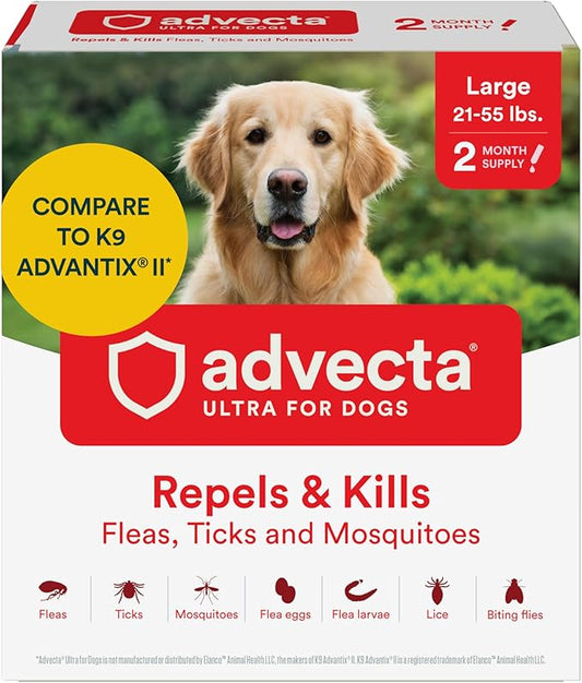 Advecta Ultra Flea and Tick Prevention for Dogs - Large Dog Flea and Tick Treatment & Control - Mosquito Repellent - Fast Acting Waterproof Topical Drops, 2 Month Supply