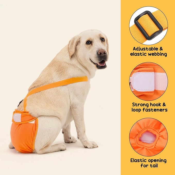 3 Pack Avont Washable Female Dog Diaper with Suspender, Reusable Girl Doggie Diapers for Small Medium Large Doggy in Heat Cycle Period Incontinence -XL Blue/Orange/Grey