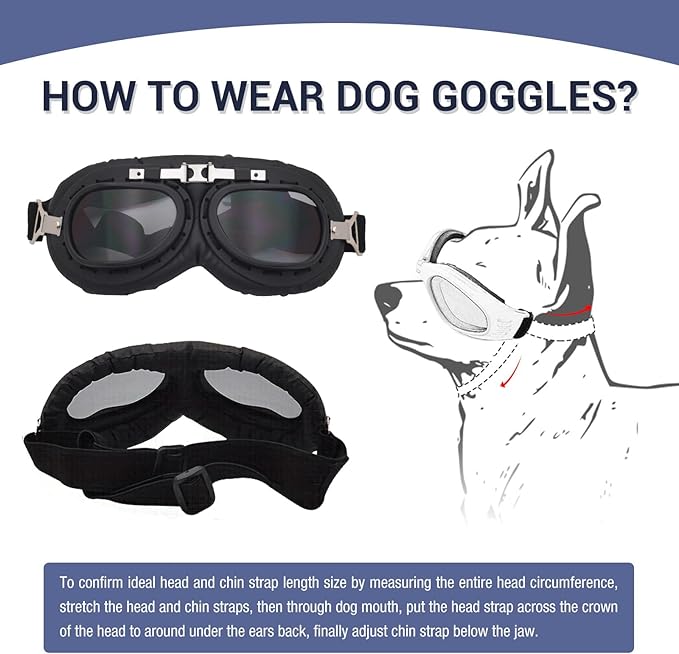 Pet Dog Vintage Sunglasses Include Eyeglass Cleaning Cloth for Medium, Large Dogs UV Goggles Windproof Anti-Dust Snowproof Motorcycle Glasses with Adjustable Straps (Gray)