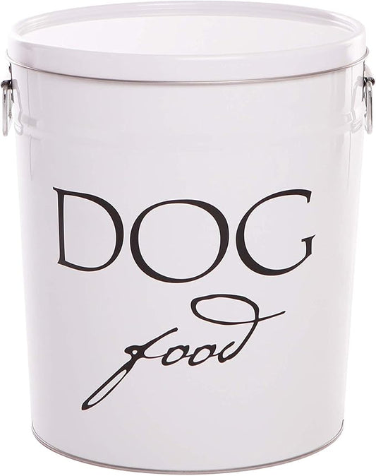 Harry Barker Classic White Dog Food Storage Canister – Small, Airtight Stainless Steel Pet Food Container, Holds Up to 10 lbs Dry Dog Food, Kitchen Counter & Pantry Storage - White
