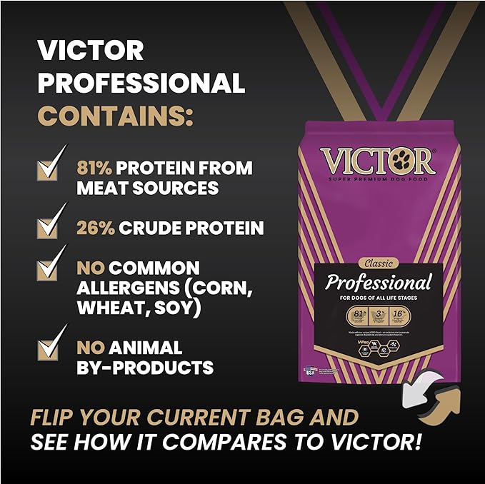 VICTOR Super Premium Dog Food – Professional Kibble Food – Super Premium Kibble with 26% Protein – Gluten-Free with Beef, Chicken & Pork Meals – for High Energy and Active Dogs & Puppies, 5lbs