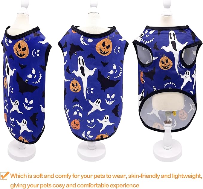 Halloween Dog Shirts for Medium Breed Sleeveless Tank Top Tee Clothes Vest Soft Breathable T-Shirts Pumpkin Bats Ghost Spider Owls Pink Blue Outfit Pack of 2