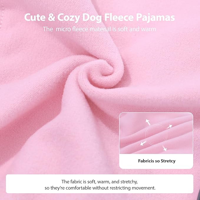 Fleece Dog Pajamas Dog Sweater for Small Dogs Girl Boy Winter Warm Soft Puppy Pjs Stretchy Jumpsuit Doggie Pet Clothes Outfits XXS~L (Pink, Medium)