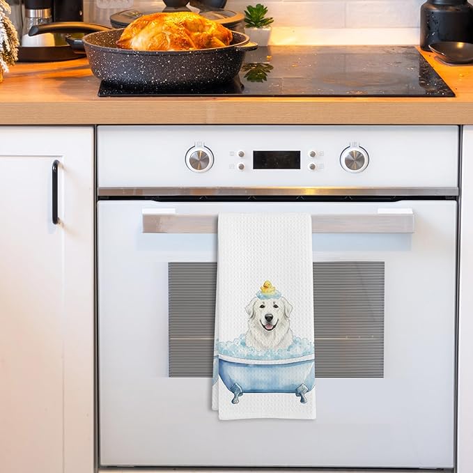 Funny Great Pyrenees Gifts Bathroom Hand Towel, Great Pyrenees Duck Gifts Hand Towel for Bathroom Kitchen Washroom Decor, Funny Dog in Bathtub Dish Tea Towels, 16x24 Inch