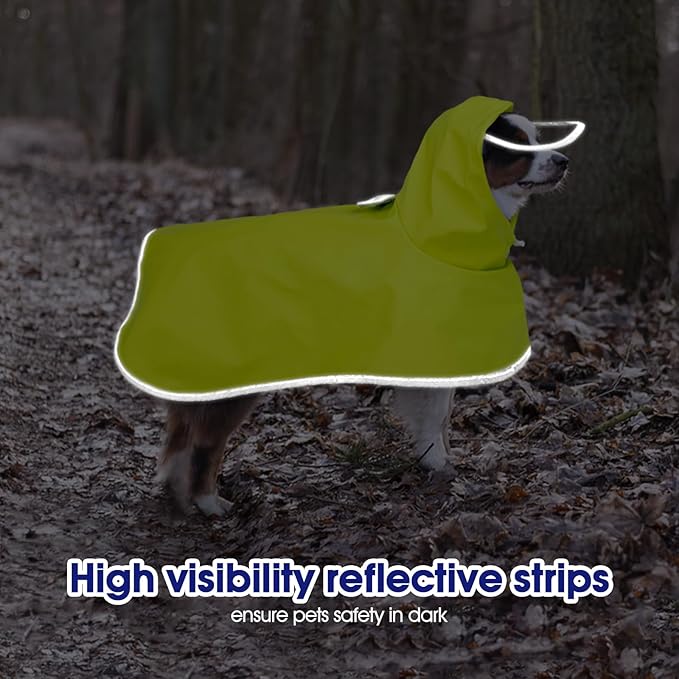FUAMEY Large Raincoat for Dogs | Transparent Hood, Lightweight, Rainy Walks, Waterproof, Reflective, French Bulldog