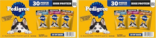 Pedigree High Protein Dog Food,Adult Wet Dog Food Pouches,Variety Pack,3.5 oz. Pouches,30 Count (Pack of 2)