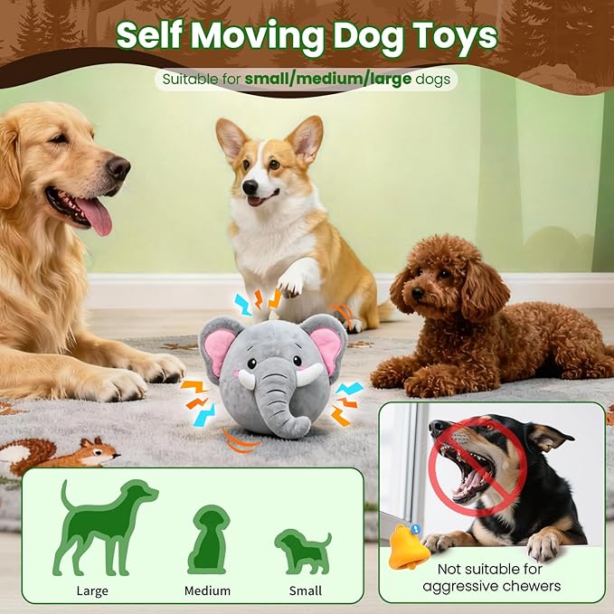 Interactive Dog Toys, Self Moving Dog Toy to Keep Them Busy, Electronic Vibrating Dogs Toy/Squeaky Bouncing Ball for Small Medium Large Dogs with Jumping Music Talking Mode (Elephant)