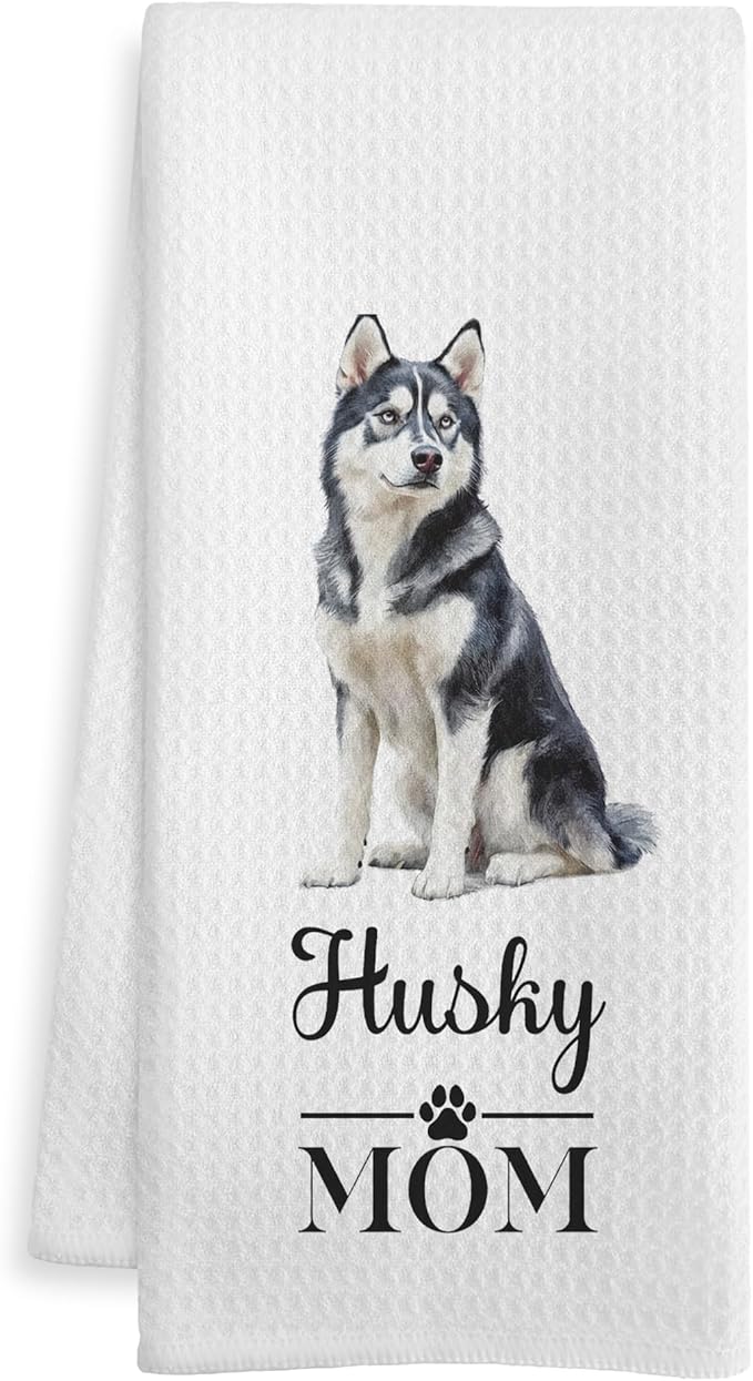 Husky Mom Gifts Kitchen Towels, Gifts for Husky Lovers Dish Tea Towels, Dog Mom Owner Gift Decorative Hand Towel for Bathroom, 16x24 Inch