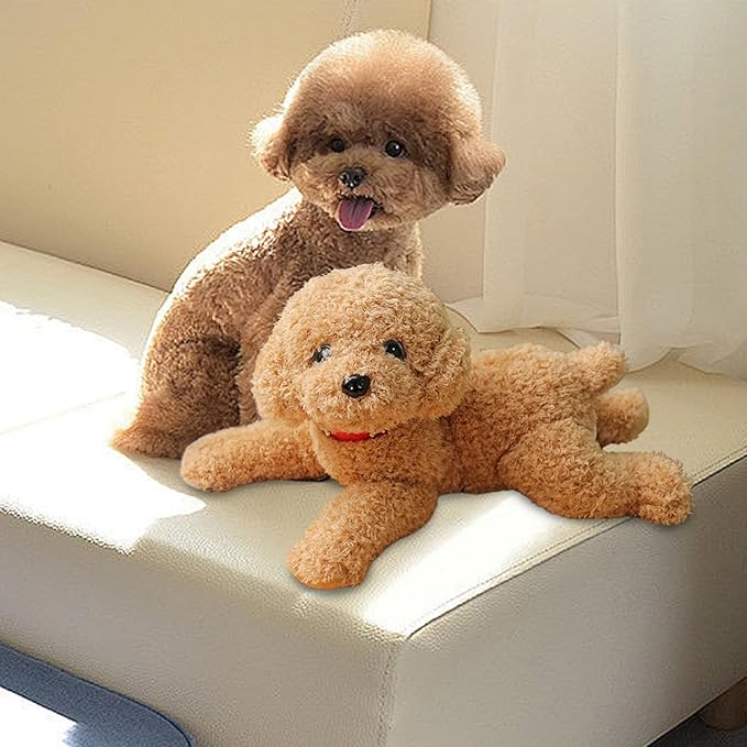 Crinkle Dog Toys,Cute Vivid Teddy Dog Mating Toy 14inch Cotton Filled Plush Dog Toy with Collar Decorative Stuffed Dog for Couch Sofa Bed Beige
