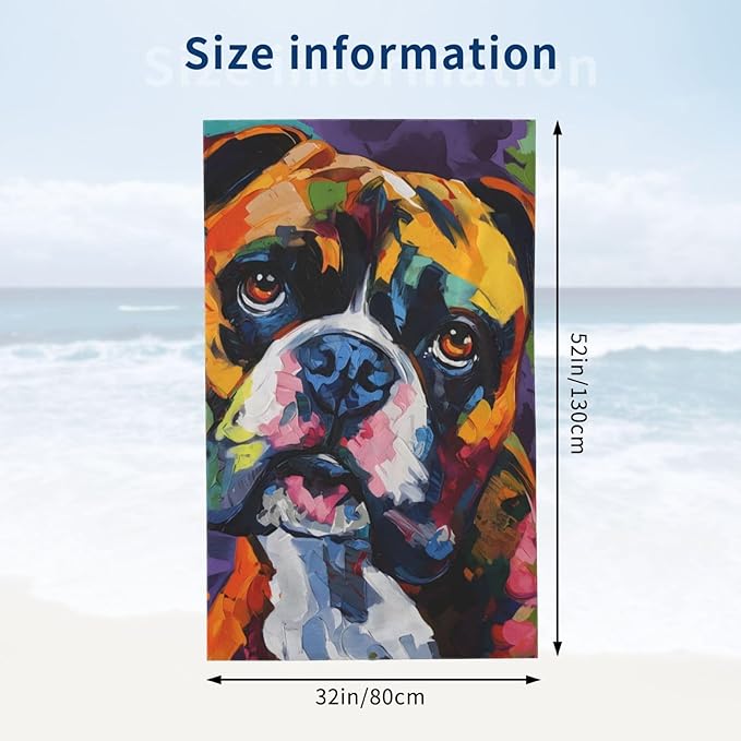 Colorful Boxer Dog Beach Towel Dog Sand-Free Microfiber Bath Towel Ultra Soft Quick Dry Pool Towel Absorbent Towel Lightweight Towel Gifts for Outdoor Bathroom Swimming Decor 31inx51in
