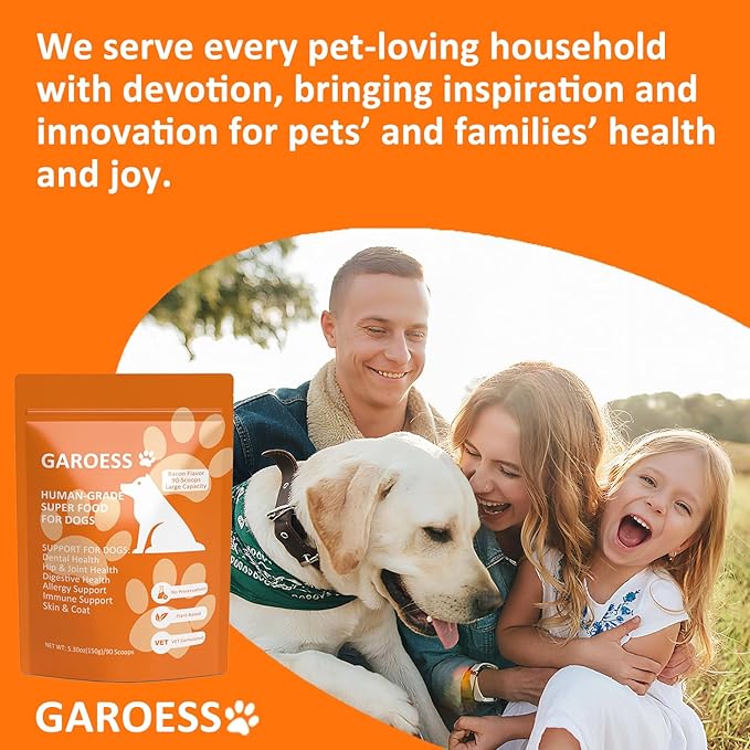 Human Grade Superfood for Dogs, Premium Green Powder, Cranberry,Pumpkin Powder, chlorella for Dental & Teeth, Hip & Joint, Gut Health, Allergies, Immune, Skin, Large Size, 90 Scoops（5.3oz