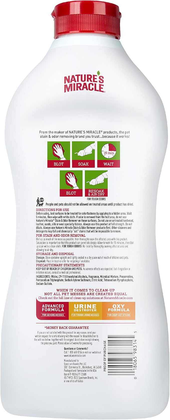 Nature's Miracle Stain and Odor Remover Dog 32 Ounces, Odor Control Formula, Pour (Pack of 2)