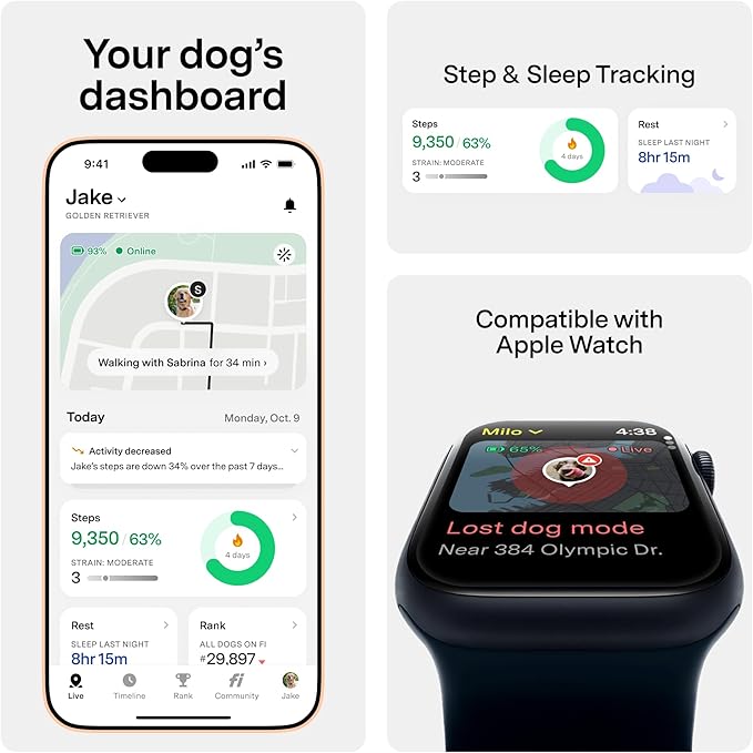 New Fi Series 3+ Smart Dog Tracker Collar [6 Month Membership Included] GPS Tracker for Dogs with Health & Behavior Monitoring, Escape Alerts, Waterproof, LED, Apple Watch Compatible (Yellow, Small)